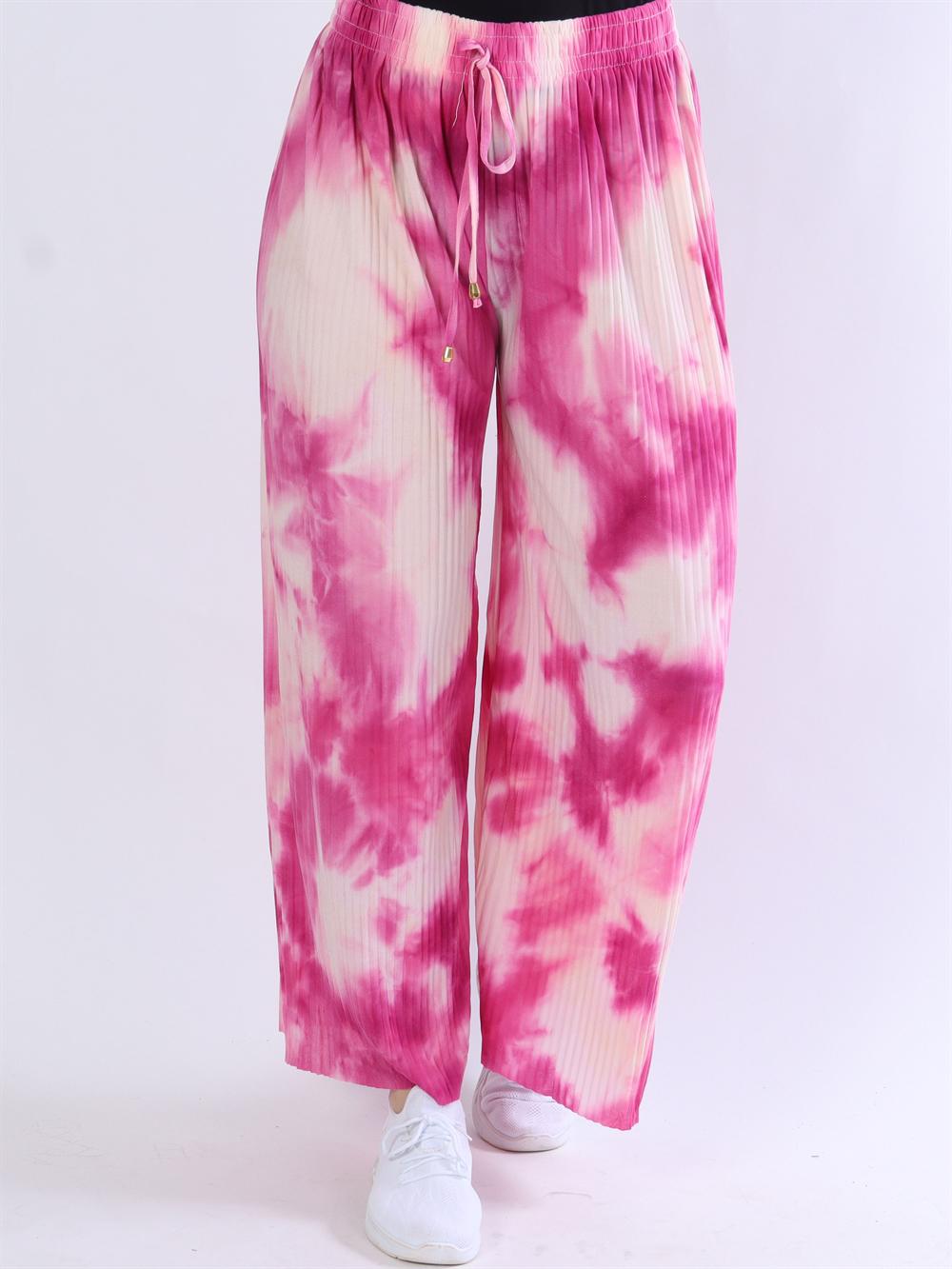 Mikkeline - Plisserade byxor i army, rosa och lila nyanser